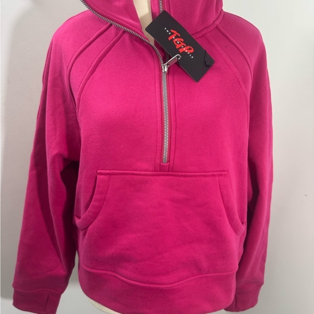 TGP Women's Pink Fleece Cropped Half Zip Lined Pullover Sweatshirt Athletic M - Picture 2 of 7